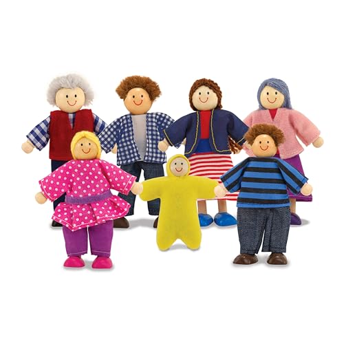 Melissa & Doug 7-Piece Poseable Wooden Doll Family for Dollhouse (2-4 inches Each)