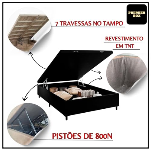 Cama Box Baú Casal Blindado com Pistão a Gás (Corino, Bege)