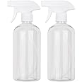 UUJOLY 17 oz Plastic Spray Bottle Trigger Empty Spray Bottles Clear Refillable Container for Water, Essential Oils, Hair, Cleaning Products, Adjustable Head Sprayer and Stream (2 Pack)