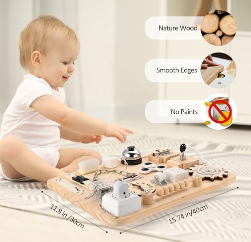 Montessori Large Busy Board for Toddlers - Wooden Sensory Toys -Fidget Toys for Autistic Children-Preschool Learning Activities Fine Motor Skills