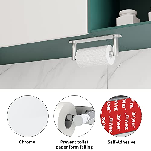 WZRUA Toilet Roll Holder Self Adhesive, Double Post Pivoting Stick On Toilet Paper Holder, Chrome Stainless Steel No Drilling Paper Holder for Bathroom