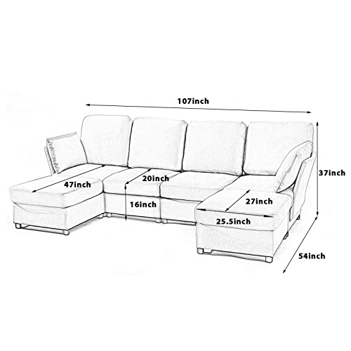 AMERLIFE Sectional Sofa, Modular Sectional Couch with Ottomans 6 Seat