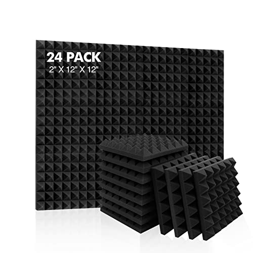 HERTBER 24 Pack Acoustic Panels, 12 x 12 x 2 Inches Sound Proof Foam ...
