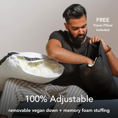 Hush Hybrid Cooling Pillow | Adjustable Loft Memory Foam + Vegan Down | Iced Bamboo Cooling Cover for Hot Sleepers | Custom Comfort for All Sleep Positions | Proudly Canadian
