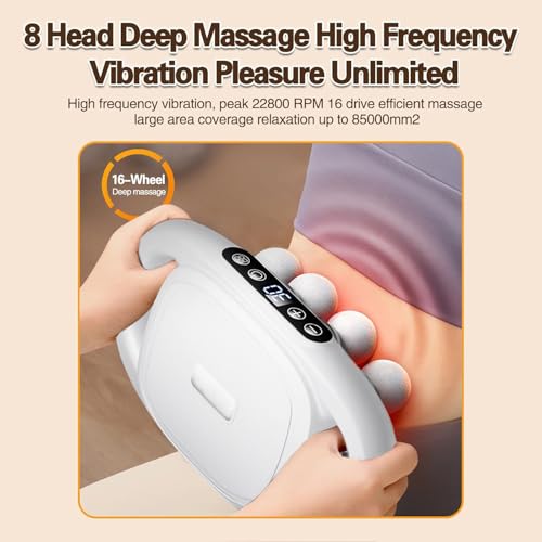 BOOM Massage Gun, Handheld Electric Muscle Massager Gun, 8 Heads 3 Modes, Full Body Massager for Pain Relief, Back, Legs, Neck, جهاز مساج Gifts for Families and Friends (White)