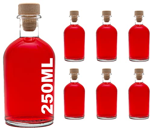 Casavetro 250ml Glass Bottles with Cork Lids 6 Pcs Reusable Airtight Glass Bottle for Home Made Sloe Gin Liqueur Schnapps Wine Cider Soda Vodka Vinegar Oil Bottles - New-Bost (6 x 250 ml)