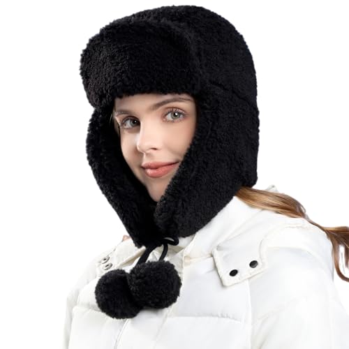 Photo 1 of HUAMULAN Women Men Winter Trapper Hats Ear Flaps Ushanka Trooper Hunting Hat Outdoor Ski Snow Windproof Cap