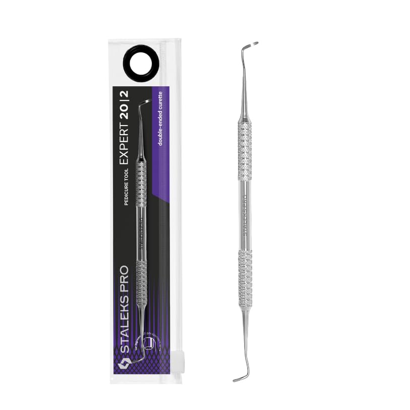 STALEKS PRO by Natury Nails Pedicure Pusher, Semi-Spherical Two-Prong Curette, Stainless Steel, Expert PE-20/2
