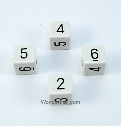 WCXPQ0601E4 White Opaque Dice with Black Numbers D6 Aprox 16mm (5/8in) Pack of 4 Dice Chessex