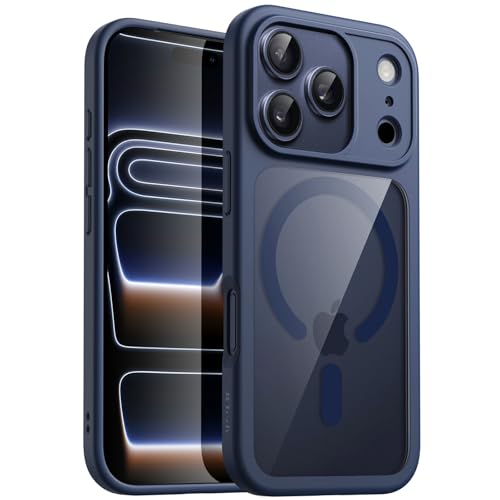 JETech Magnetic Case for iPhone 17 Pro MAX 6.9 Inch Compatible with MagSafe, Shockproof Case, Solid Color Matte TPU Frame, Anti-Scratch Transparent Backing(Dark Blue)