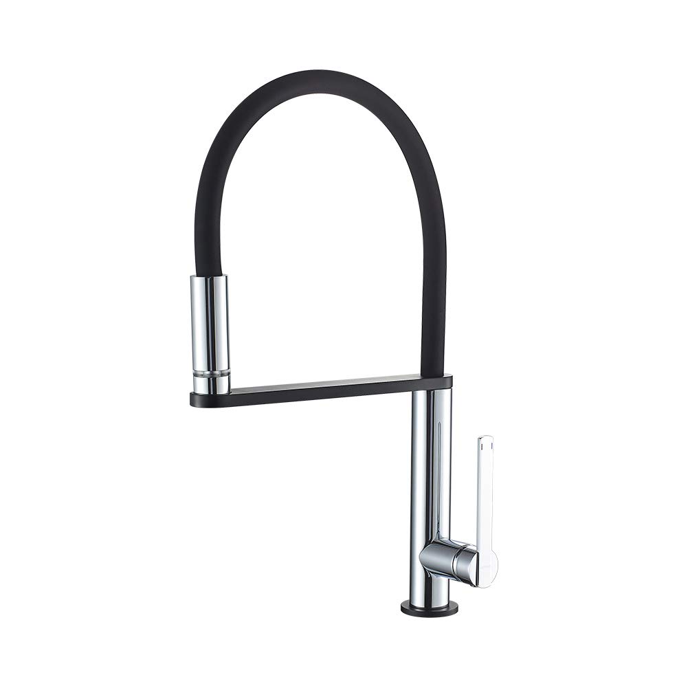 GRIFEMA DOVER-G14002B LED Kitchen Sink Mixer Tap with Super Flexible Spout, 3 Color Changes, 3/8 Inch Hose, Chrome/Black