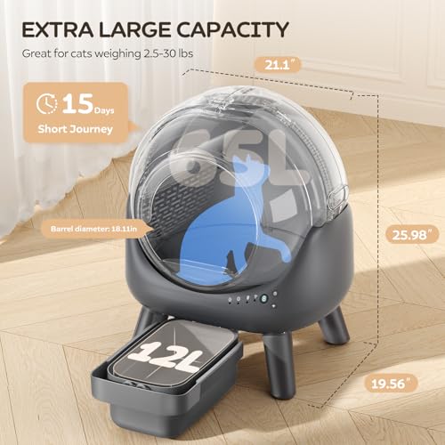 Beokeo Automatic Cat Litter Box, Smart Self-Cleaning Litter Box for Multiple Cats, App Control Robot Cat Litter Box with Odour Control, Safety Sensors, Litiere Automatique Pour Chat, Grey