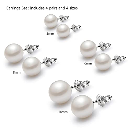 BOZONY White Pearl Stud Earrings Set, Hypoallergenic 925 Sterling Silver Earrings Studs for Women Girl