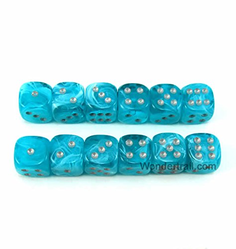 WCX27865E12 Aqua Cirrus Dice with Silver Pips D6 12mm (1/2in) Chessex