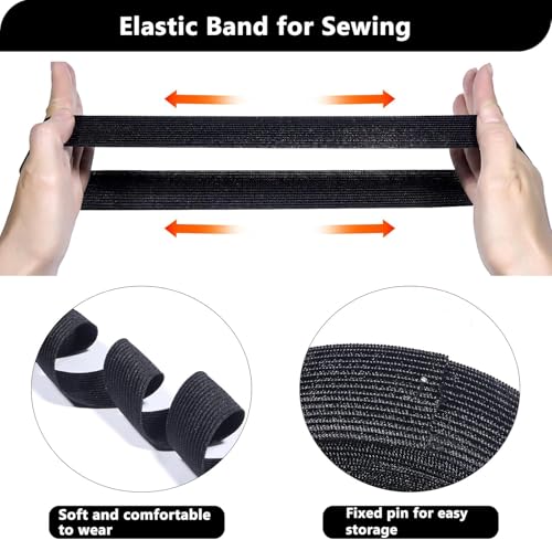 Elastic For Sewing 20Mm, 7 Meters Black & White Elastic, Flat Elastics Heavy Stretch High Elasticity With Scissor, Stretchable Waistband Diy, Wig Band, Trouser, Headbands (2Pcs)