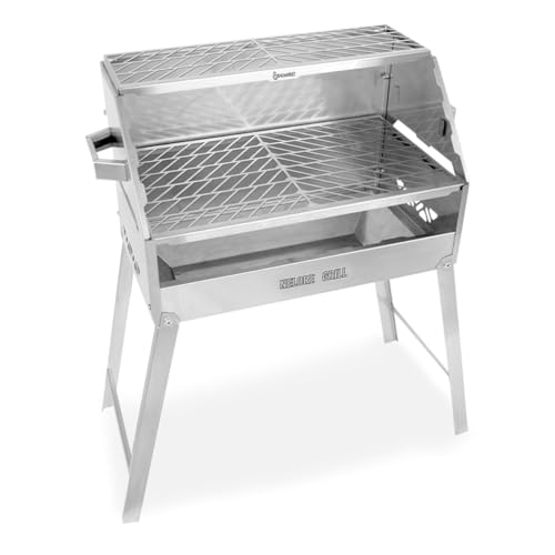 Churrasqueira Aço Inox A Carvão Duas Grelhas Nelore Grill 50x30 Chão Parede Portátil Desmontável Resistente Mec Grill