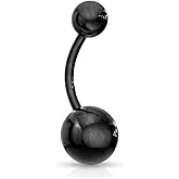 Forbidden Body Jewelry 14G Belly Button Rings Surgical Steel High Shine Double Ball Belly Ring Titanium IP Plated
