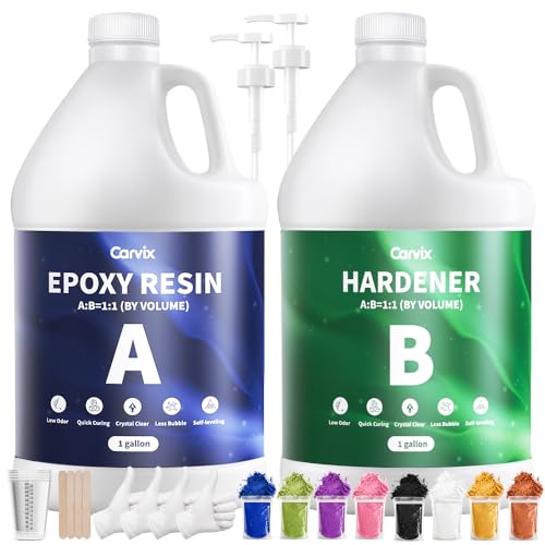 Carvix 2 Gallon Crystal Clear Epoxy Resin & Hardener Kit, Bubble-Free High Gloss for Casting Coating Wood Jewelry Art, Perfect for Beginners