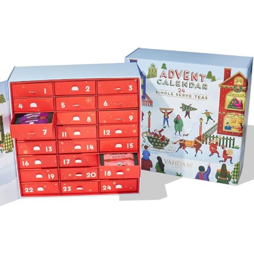 VAHDAM, Assorted Christmas Tea Gift Set | Limited Edition Unique Hoilday Gift Box - 24 Flavors, 120 Individually Wrapped Pyramid Tea Bags | Christmas Presents for Women, Men & Adults