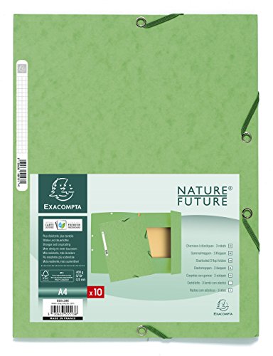 Exacompta A4 Europa Elasticated 3 Flap Folders, 400 GSM, Soft Green, Pack of 10