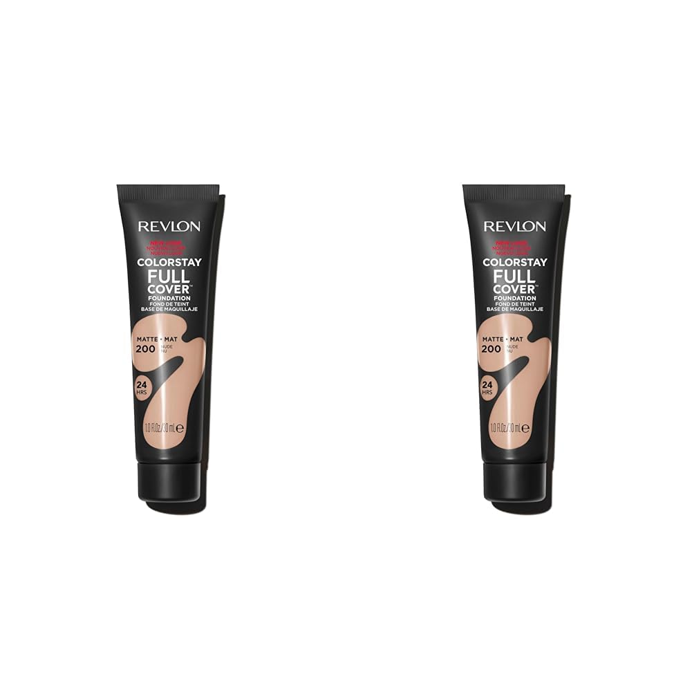 Revlon ColorStay Full Cover Longwear Matte Foundation, Heat & Sweat Resistant Lightweight Face Makeup, Nude (200), 30ml (Pack of 2)