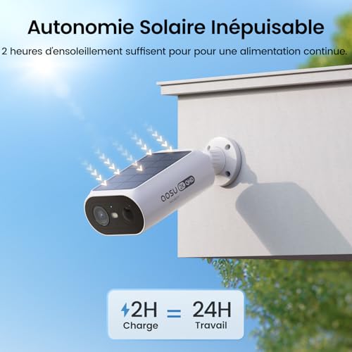 AOSU 2K Wireless Outdoor Surveillance Camera, Base+ 4 Cam, 32GB Local Storage, 3MP WiFi Solar Camera with Battery, Integrated Solar Panel, Night Vision Colour and Motion Detector