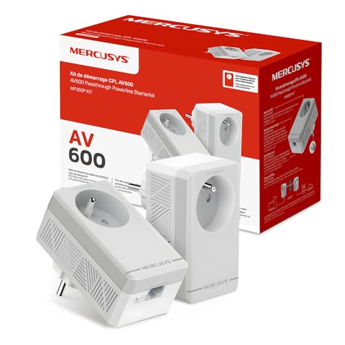 Mercusys MP300P KIT CPL 600Mbps con 1 porta e presa integrata tipo F, custodia CPL Kit di 2 - ideale per godere del servizio multi-TV a casa, compatibile con tutti i box