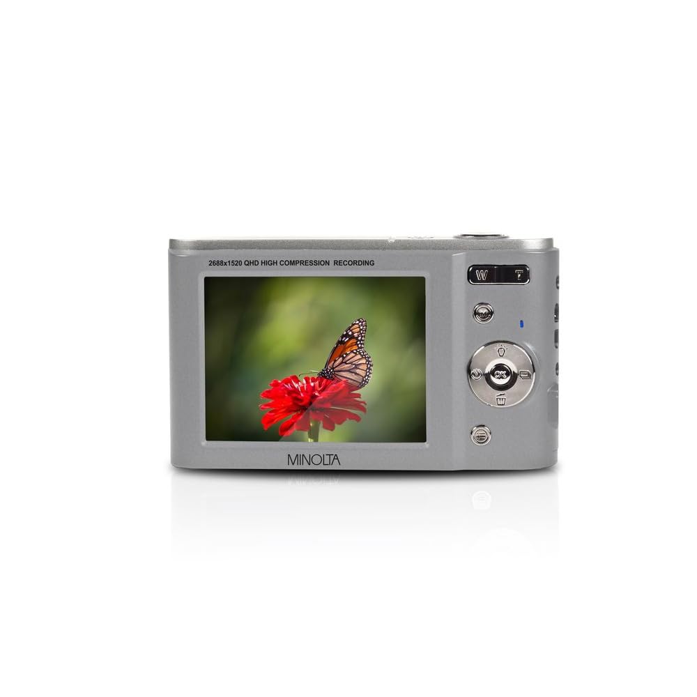Minolta MND20 44MP Digital Camera – 2.7K Ultra HD Video, 16X Digital Zoom, Anti-Shake Stabilization, Time Lapse, Face Detection, 2.9-inch LCD Display – Lightweight Compact Camera (Silver)