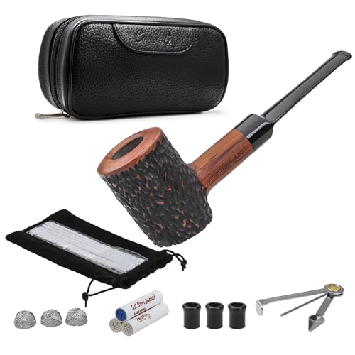 Yannabis Tobacco Pipes, Handmade Carved Tobacco Pipe with PU Leather