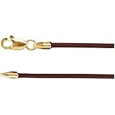 Sonia Jewels Solid 14k Yellow Gold 1.5mm Brown Leather Cord Necklace Secure Lobster Clasp Closure 18"