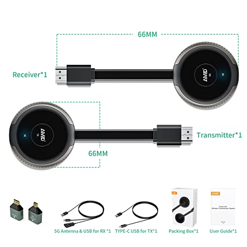 HDMI Wireless 4K/5.8G, Wireless HDMI Transmitter and Receiver, Wireless Transmitter Receiver for Laptop/TV Box/Camera/Bluuray/USBC/PC/PS5 TV/Projector/Monitor 165FT/50M
