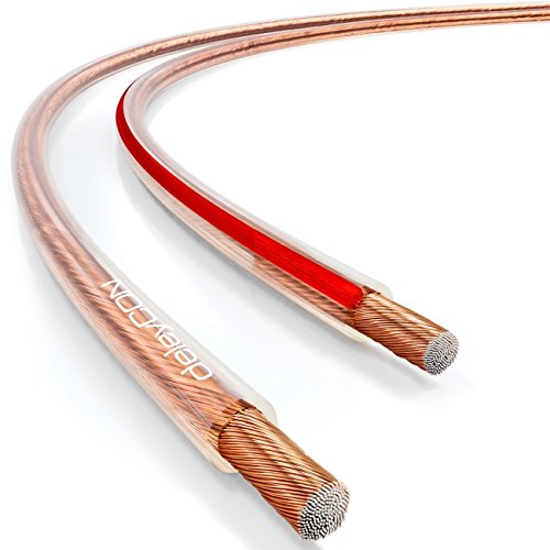 deleyCON 25m (82.02 ft.) Loudspeaker Cable 2x 1.5mm² Speaker Cable CCA Copper-Coated Aluminium 2x48x0.20mm Filaments Polarity Marking - Transparent