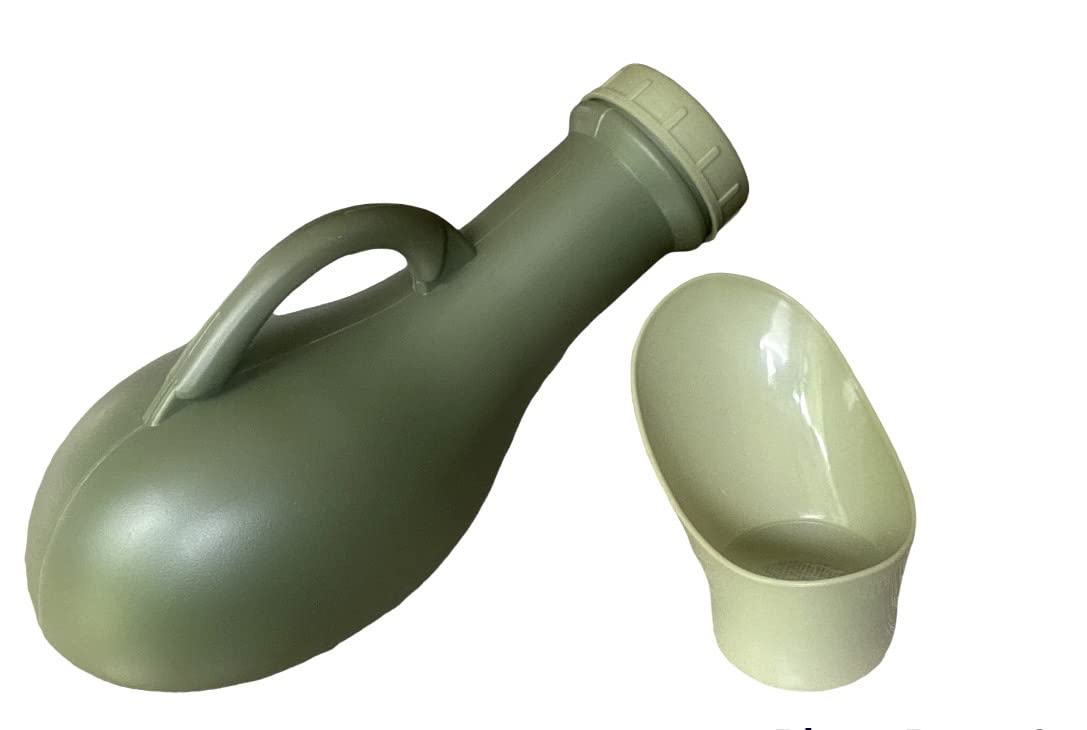 ASPIRE UK Green Portable Urinal Bottle with Handle & Female Funnel, Leakproof Reusable Pee Bottle for Men & Women, Bedside Toilet Aid for Elderly, Disabled, Patients, Travel, Camping & Hospital Use