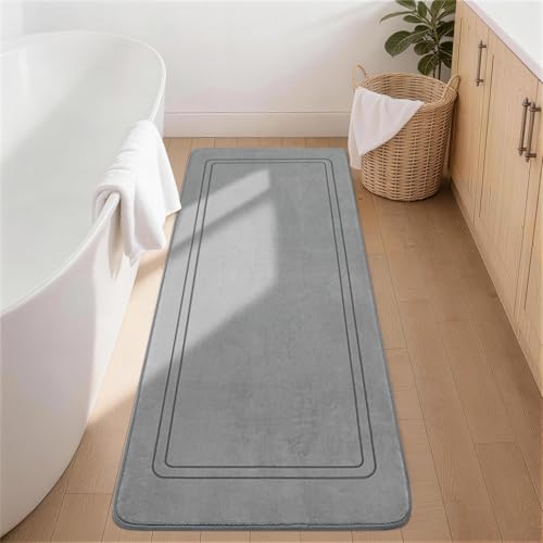 chakme Badematte rutschfest,Badezimmerteppich Weich Badteppich Saugfähige Badvorleger Duschvorleger Fussmatte für Badezimmer Grau 60x150cm