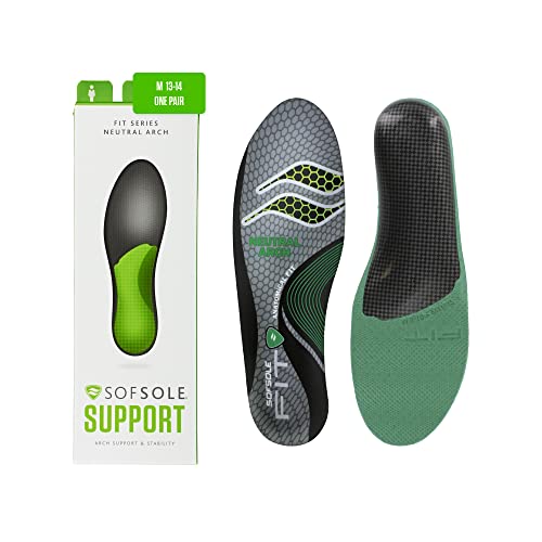 Sof Sole mens Neutral Arch Unisex FIT Support Insoles, Grey, Women s 11-12 Men…