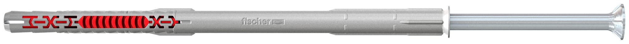 Fischer Duoxpand 10 x 200 T,Ideal-Quality Wall Plug with Zinc-Plated Steel Countersunk Head Screw,Strong Hold,Ideal for Porous Building Materials,Enables Indoor Anchoring Close to The Edge,50-Piece