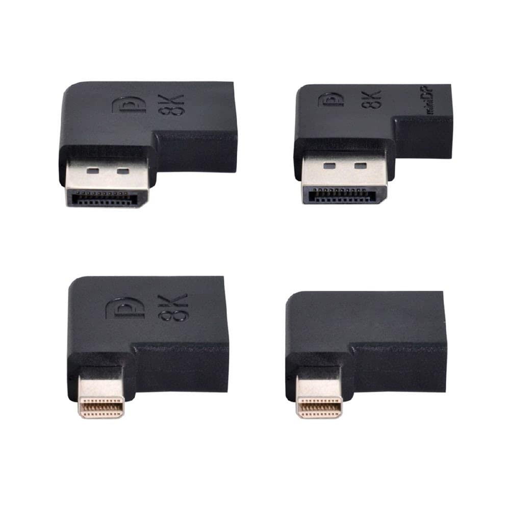 Cablecc 4pcs/Set Left Angled Mini DisplayPort 1.4 8K 60hz to DP Adapter Male Female Ultra-HD UHD for Video PC Laptop