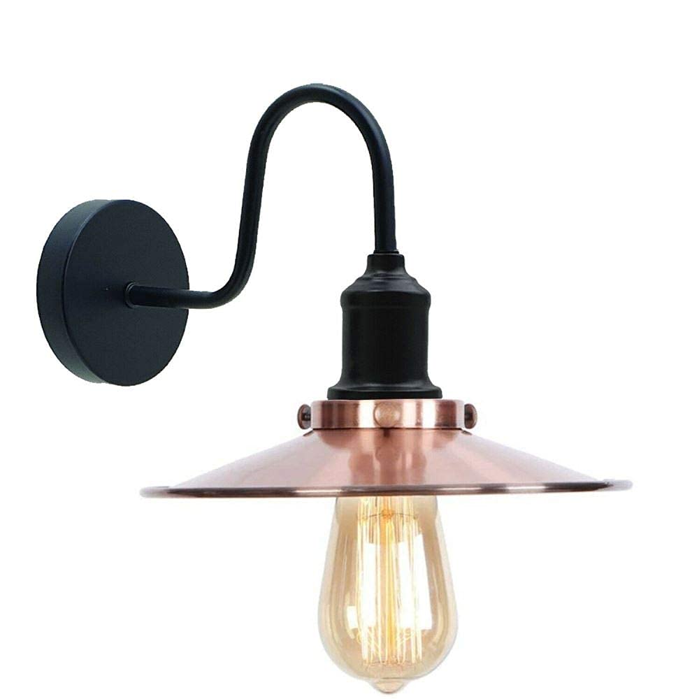 LEDSone Modern Vintage Retro Industrial Wall Sconce Light Swan Neck Black Arm Wall Lamp Copper Shade with E27 Holder Fitting (Copper)