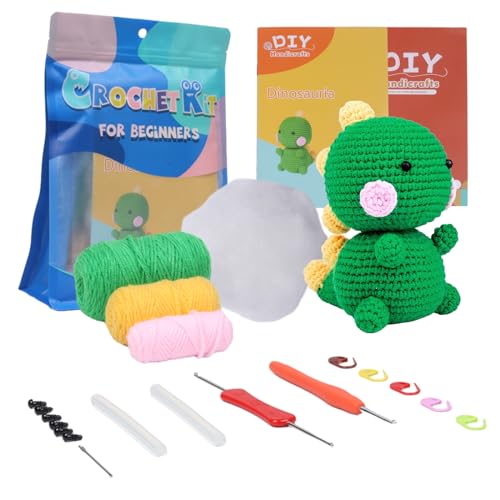 Umootek Crochet Kit for Beginners, Cute Dinosaur Crochet Starter Kit with Step-by-Step Video Tutorials, Woolen Knitting Kit for Adults and Kids