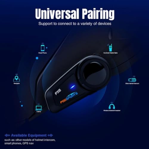 Motorcycle Bluetooth Headset Communicaton System Fodsports FX6 Helmet Intercom 1000m 6 Riders Group Motorbike Intercom Universal Bluetooth Motorcycle Helmet Voice Dial/Usable On Charge (2 Pack FX6)