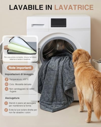 Favodormir Indoor Dog Bed Large Size Removable and Washable, Orthopaedic Bed Cushion for Dogs, Non-Slip Base Dog Mat, Outdoor, Grey, 104 x 68 x 8 cm
