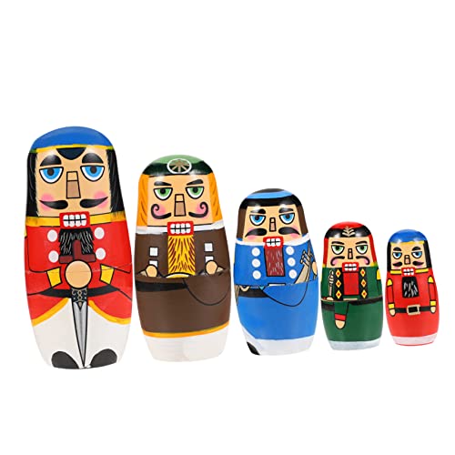 PHENOFICE Nutcracker Nesting Dolls Set Wooden Matryoshka Toys for Boys and Girls Early Educational Craft for Home Decor Fun Stacking Dolls for Learning and Play