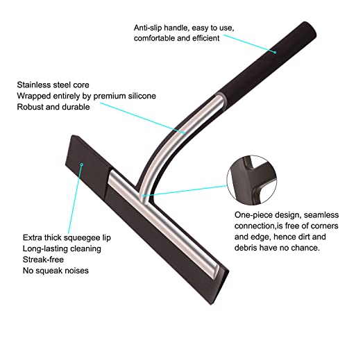 Anlynwooh Shower Squeegee,Matte Black 9inch,Stainless Steel Core