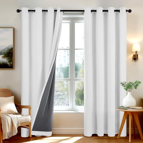 Deconovo 100% Verdunklungsvorhänge mit Ösen Blickdichte Gardinen Wohnzimmer Vorhang Schlafzimmer Verdunkelung Thermogardine Kälteschutz, 260x140 cm(Hö