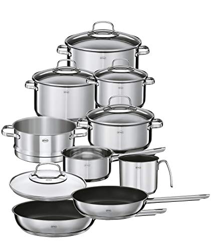 ELEGANCE batteria di pentole da 10 pezzi, 6 pentole da cucina, 1 inserto per la cottura a vapore, 2 padelle nel set, acciaio inox 18/10, adatta alla lavastoviglie e ai piani cottura a induzione