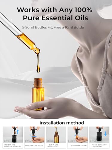 Pmsusoow Waterless Essential Oil Diffuser: 𝟗 𝐂𝐨𝐥𝐨𝐫𝐬 𝐋𝐄𝐃 Scent Diffuser for Home&Car&Office - Portable Diffuser with 48H Battery, 4 Timers & 3 Mist Levels, Carbon Black