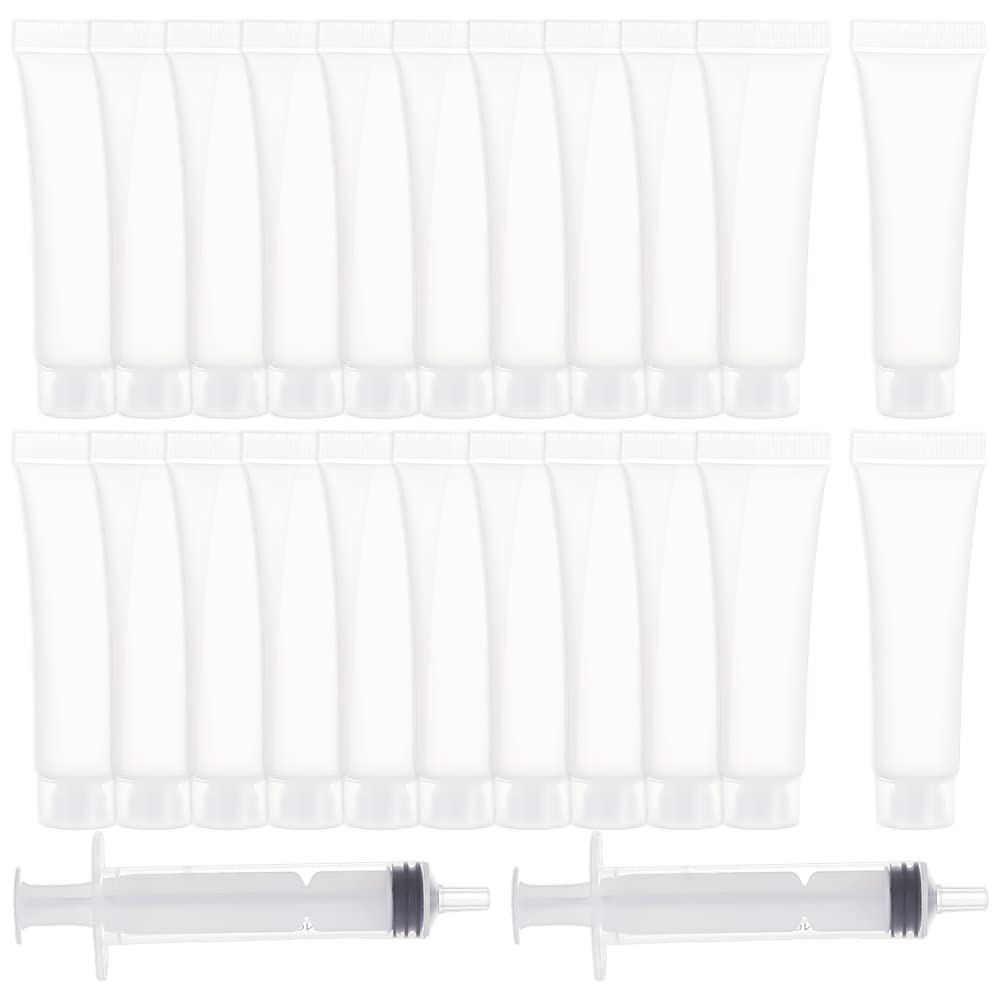 BENECREAT 30PCS 15ml Transparent Empty Refillable Plastic Soft Packing Tubes Bottle Mini Empty Cosmetic Containers For DIY Lip Gloss Tube,Body Lotion Cosmetics Sample Shampoo Shower Gel Cleanser