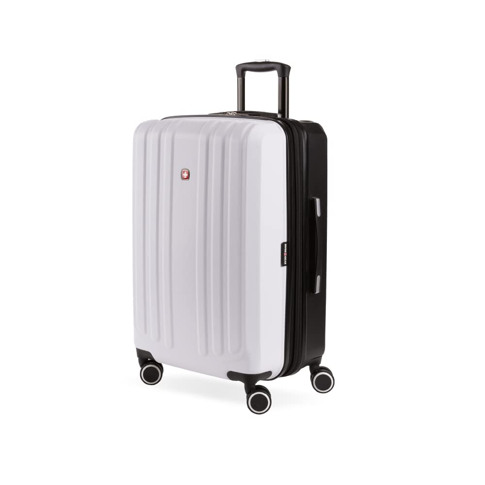 SwissGear 8028 Hardside Expandable Spinner Luggage, Black/White, Checked-Large 28-Inch