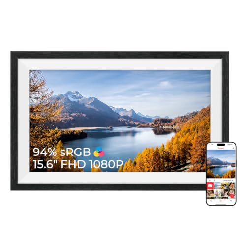 94% sRGB Frameo Digitaler Bilderrahmen Schwarzeichenholz 15.6 Zoll 32GB