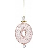 Les Trois Pyramides Round Donut-Shaped Ribbed Pink Glass Christmas Ornament – Hanging Holiday Tree Decoration